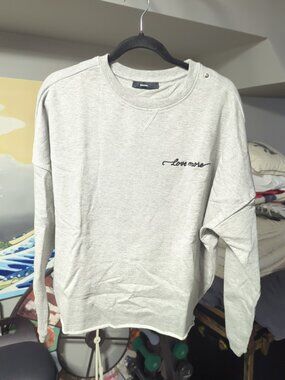 DIESEL Love More Womens Sweatshirt Gray Gertrude Pride Rainbow Patch Embroidered